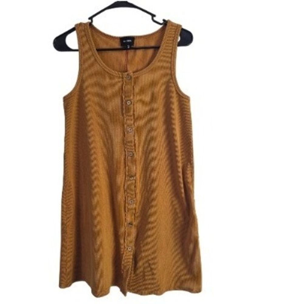 Heyson Button Front Ribbed Tank Dress S Womens Sleeveless Stretchy Casual‎